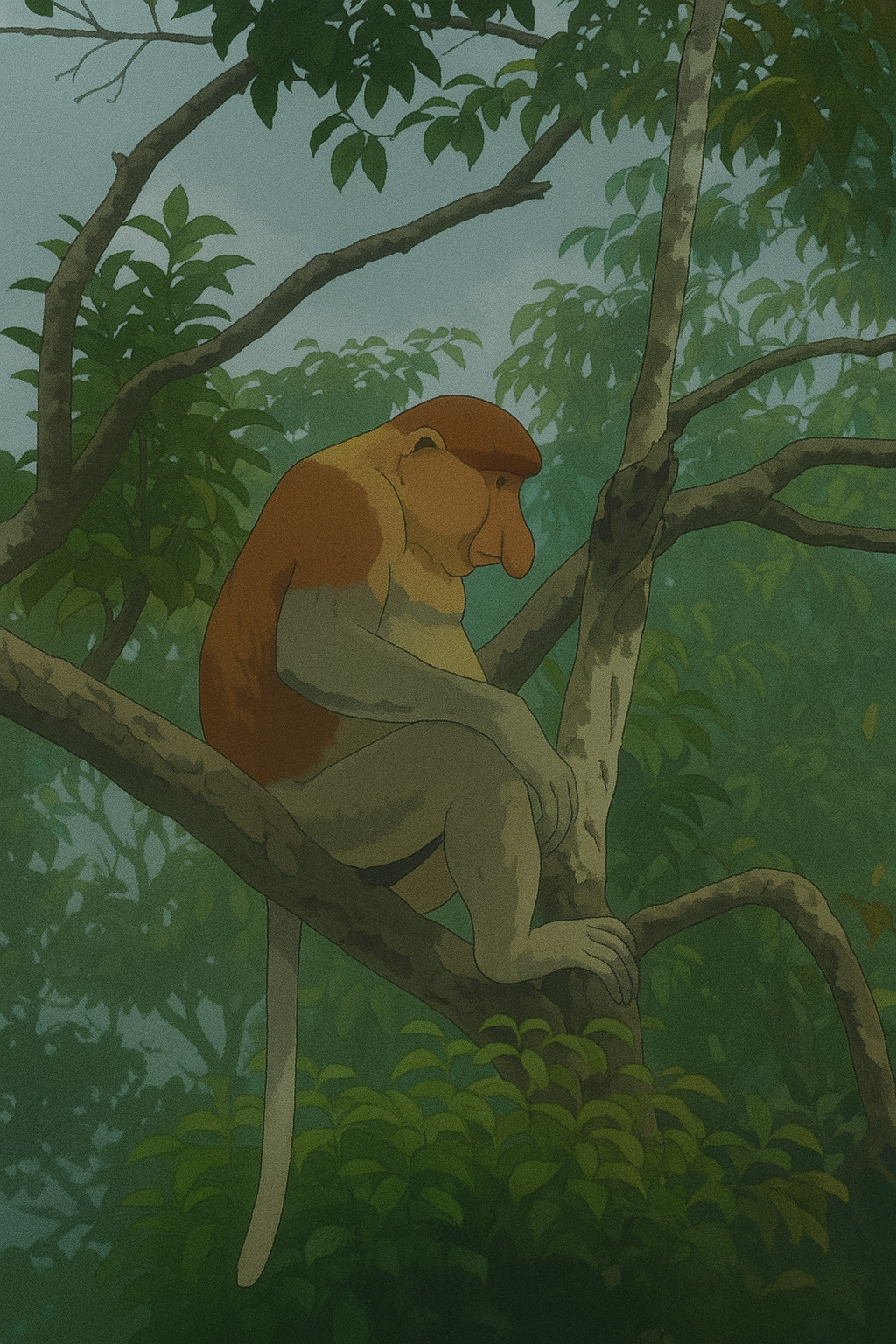Proboscis Monkey in Lush Forest